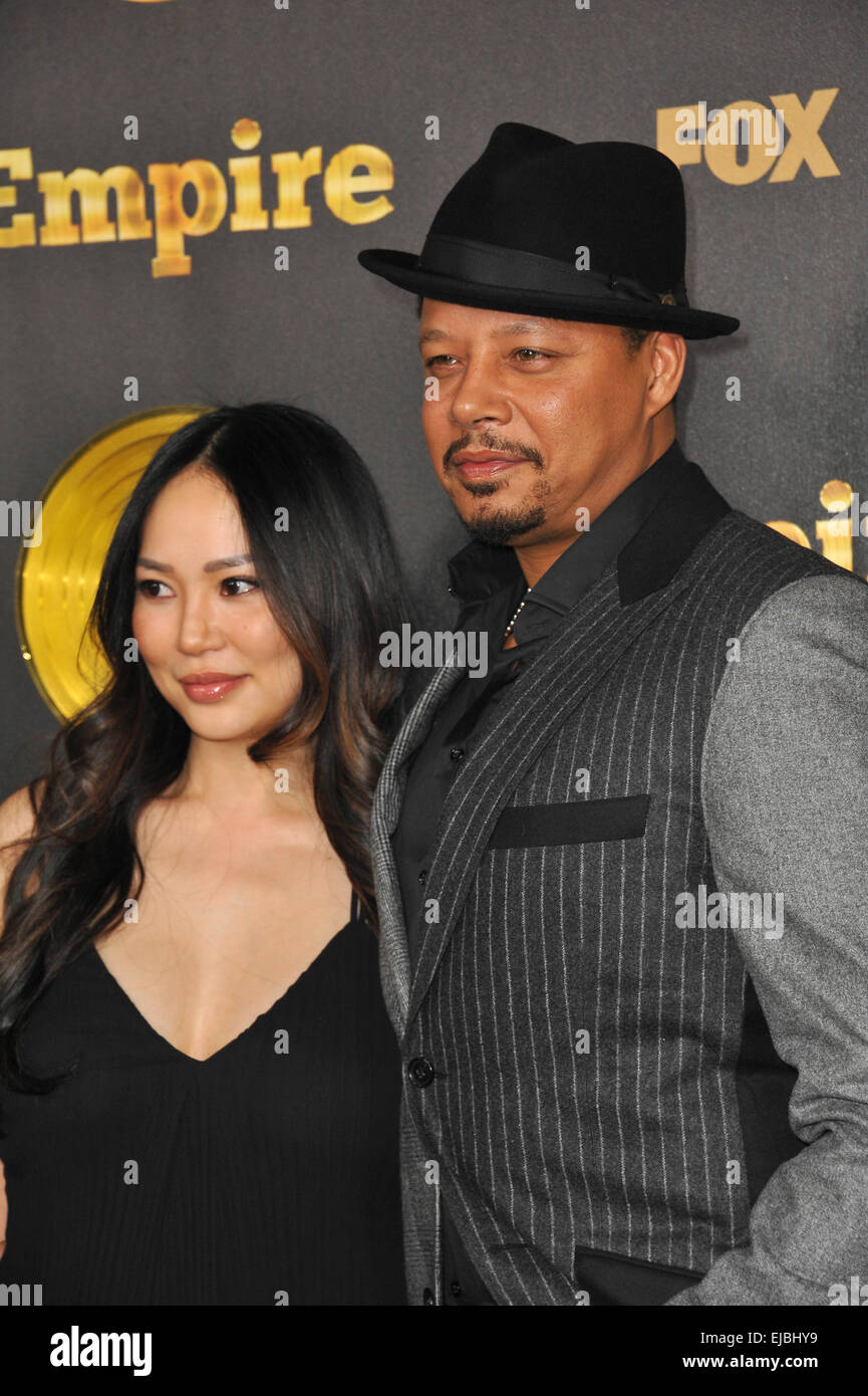 LOS ANGELES, CA - JANUARY 6, 2015: Terrence Howard & wife Miranda at the premiere of Fox's new TV series 'Empire' at the Cinerama Dome, Hollywood. Stock Photo