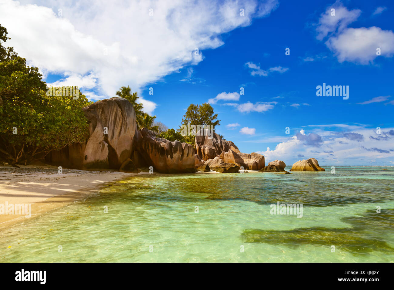 Famous beach Source d'Argent at Seychelles Stock Photo - Alamy