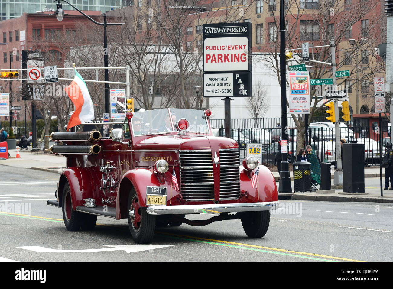East Newark vintage fire truck during the 2013 St. Patrick's Day parade. Newark, New Jersey. USA Stock Photo