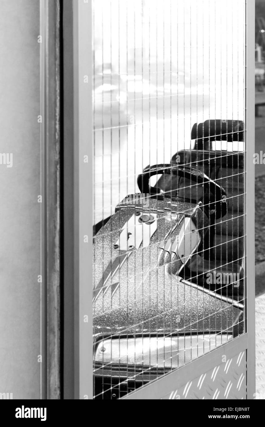 Bumper car in the mirror black and white Stock Photo