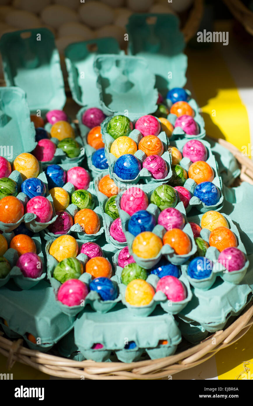 Colorful marble Easter eggs for sale at outdoor market, Paris, France Stock Photo Alamy
