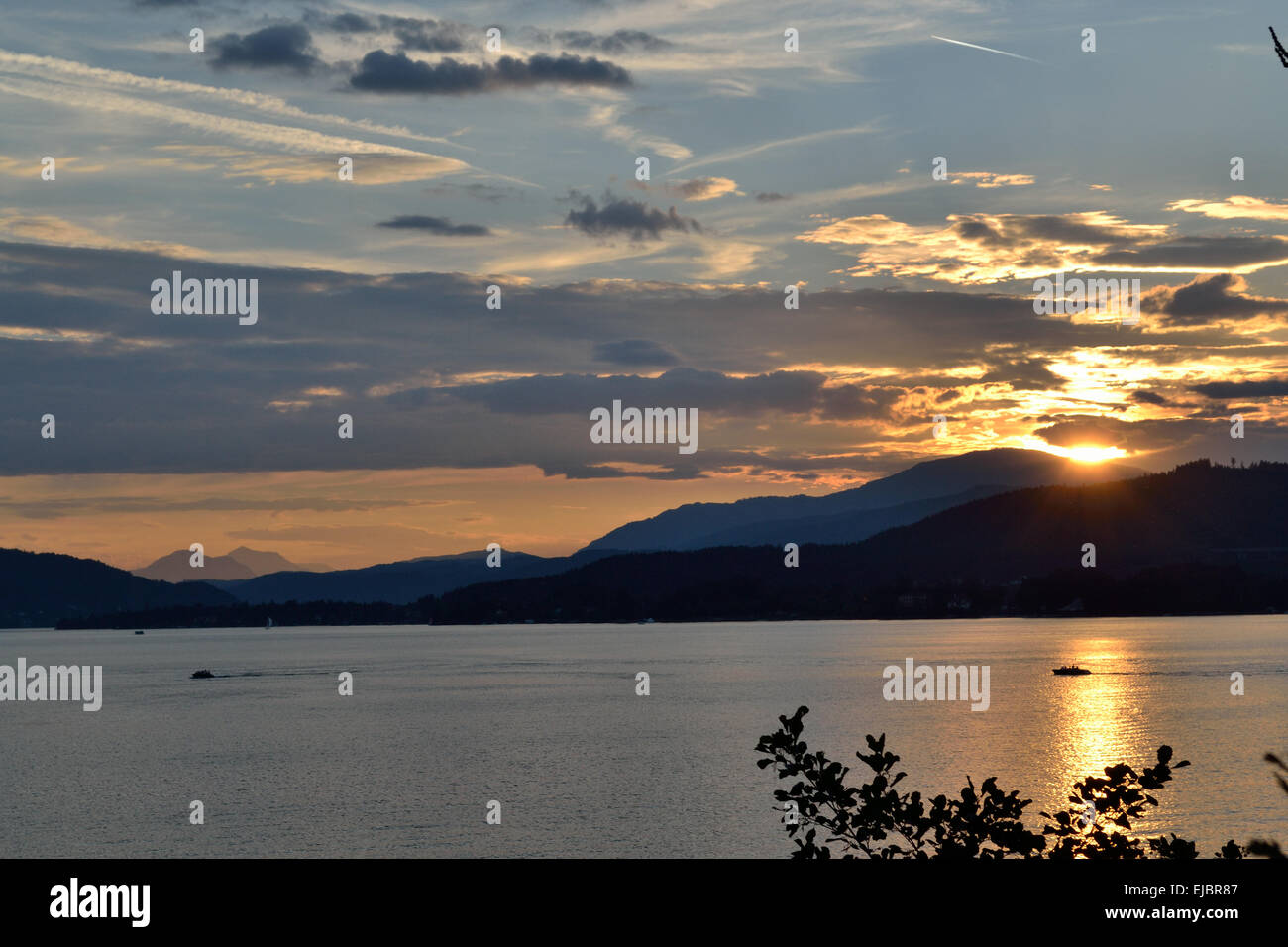 Sunset at Lake Wörthersee in Austria Stock Photo