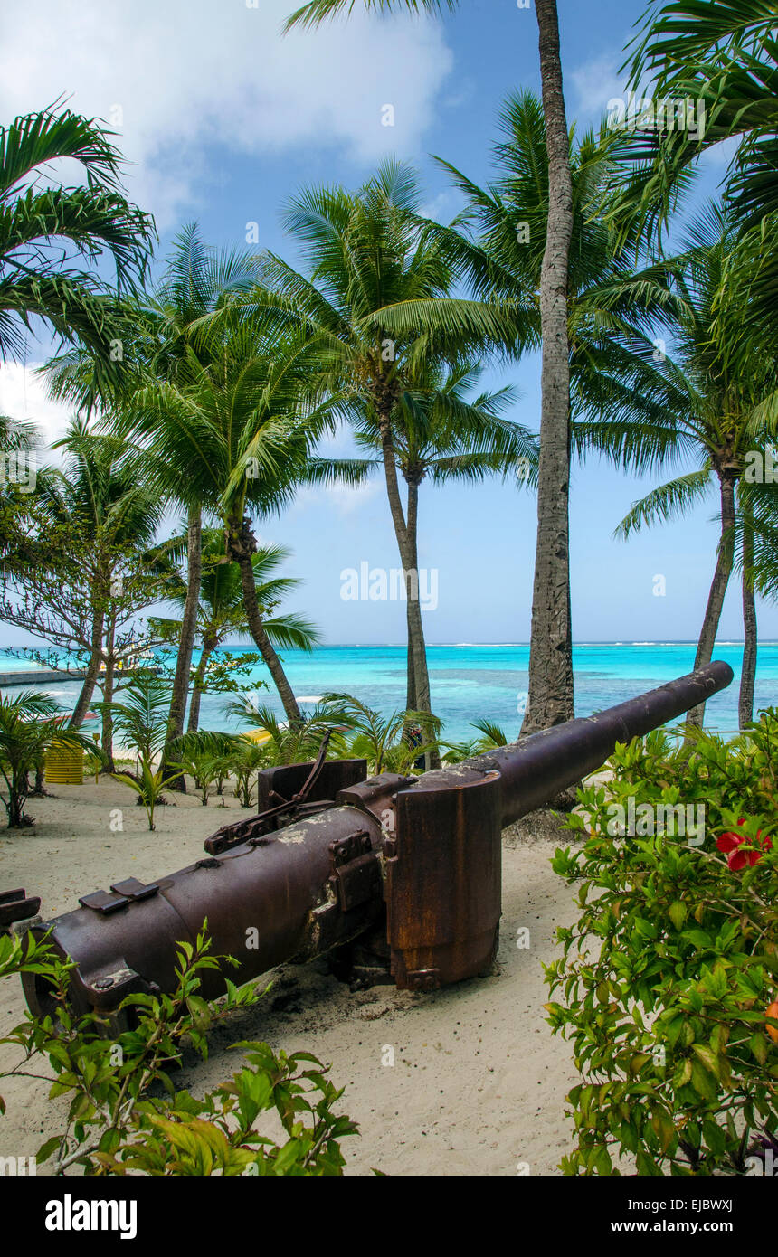 World War ll cannon on Managaha Island, Northern Mariana Islands, Micronesia Stock Photo