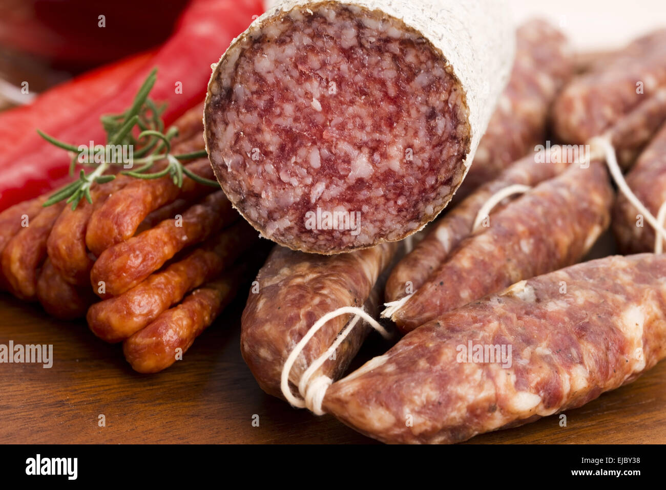 Different sausages and salami Stock Photo Alamy
