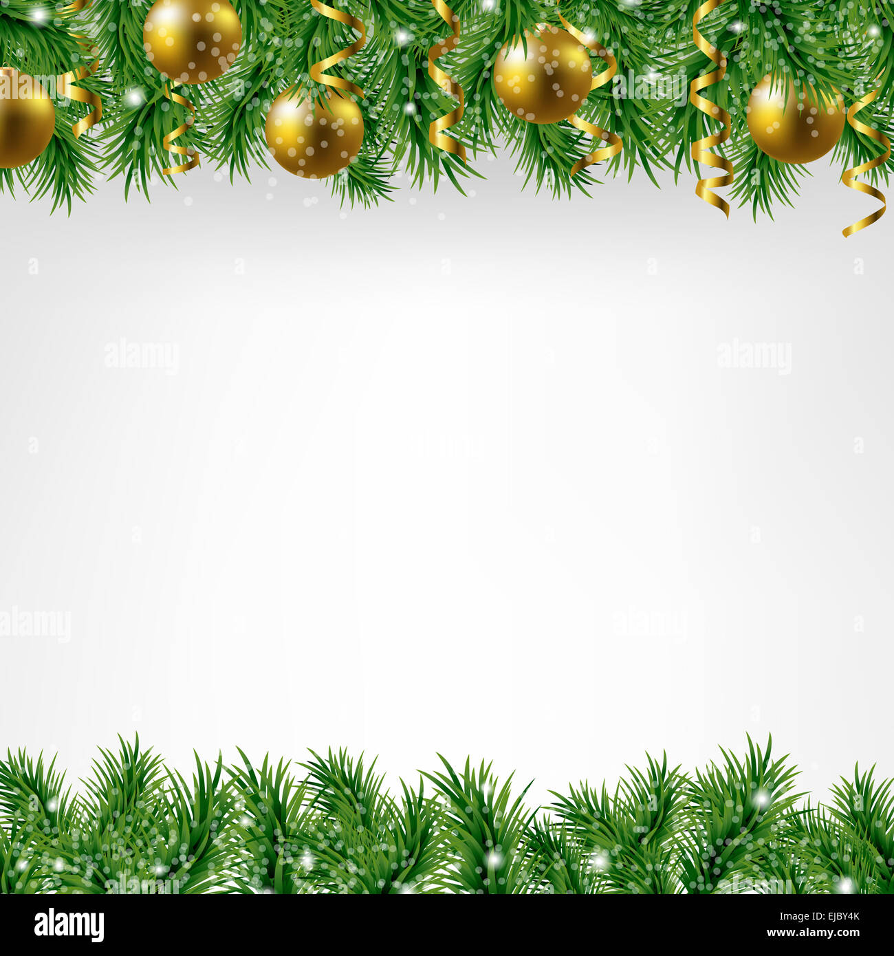 Xmas Fir Tree Border With Colden Balls Stock Photo - Alamy
