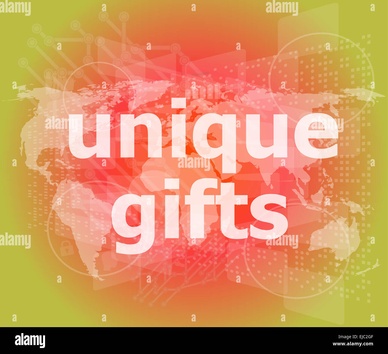 unique gifts text on digital touch screen - holiday concept Stock Photo