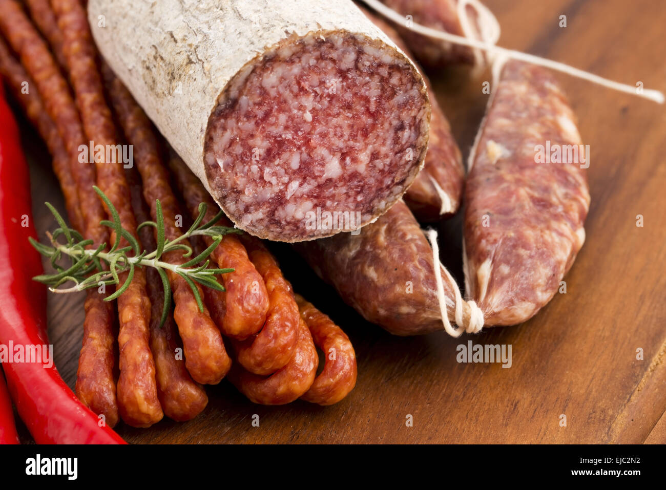 Different sausages and salami Stock Photo Alamy