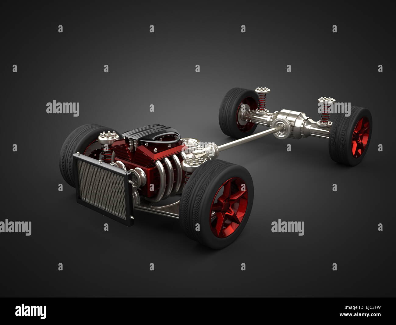 car chassis with engine and wheels Stock Photo Alamy