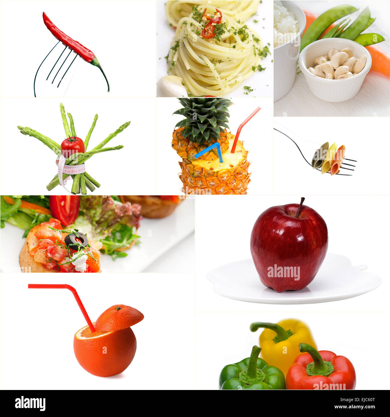 Organic Vegetarian Vegan food collage  bright mood Stock Photo