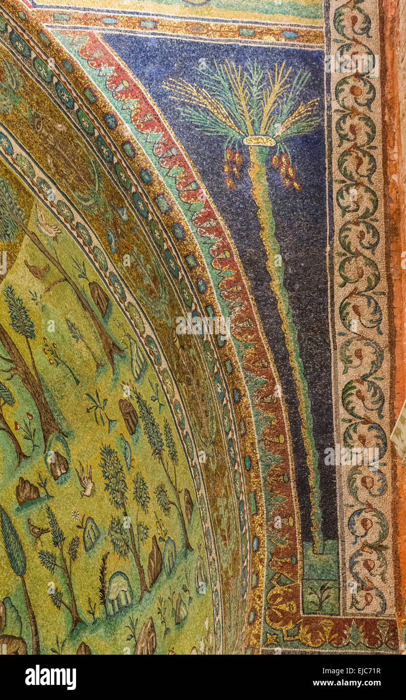 detail of palm tree, apse mosaics of Basilica of Sant'Apollinare in Classe, Italy Stock Photo