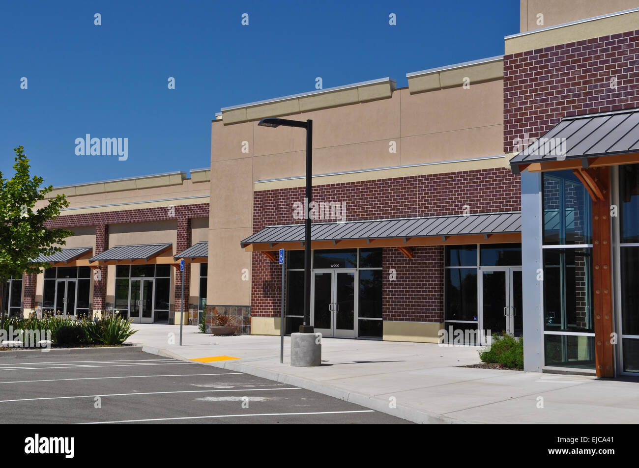 Strip Mall Shopping Center Parking Lot Stock Photo
