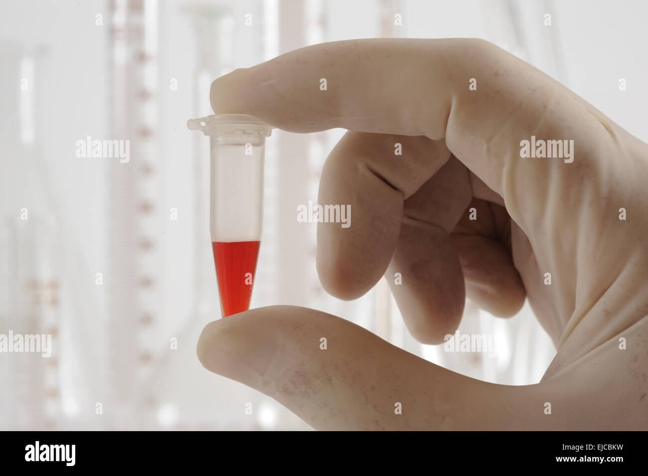 red fluid in medicinal lab Stock Photo