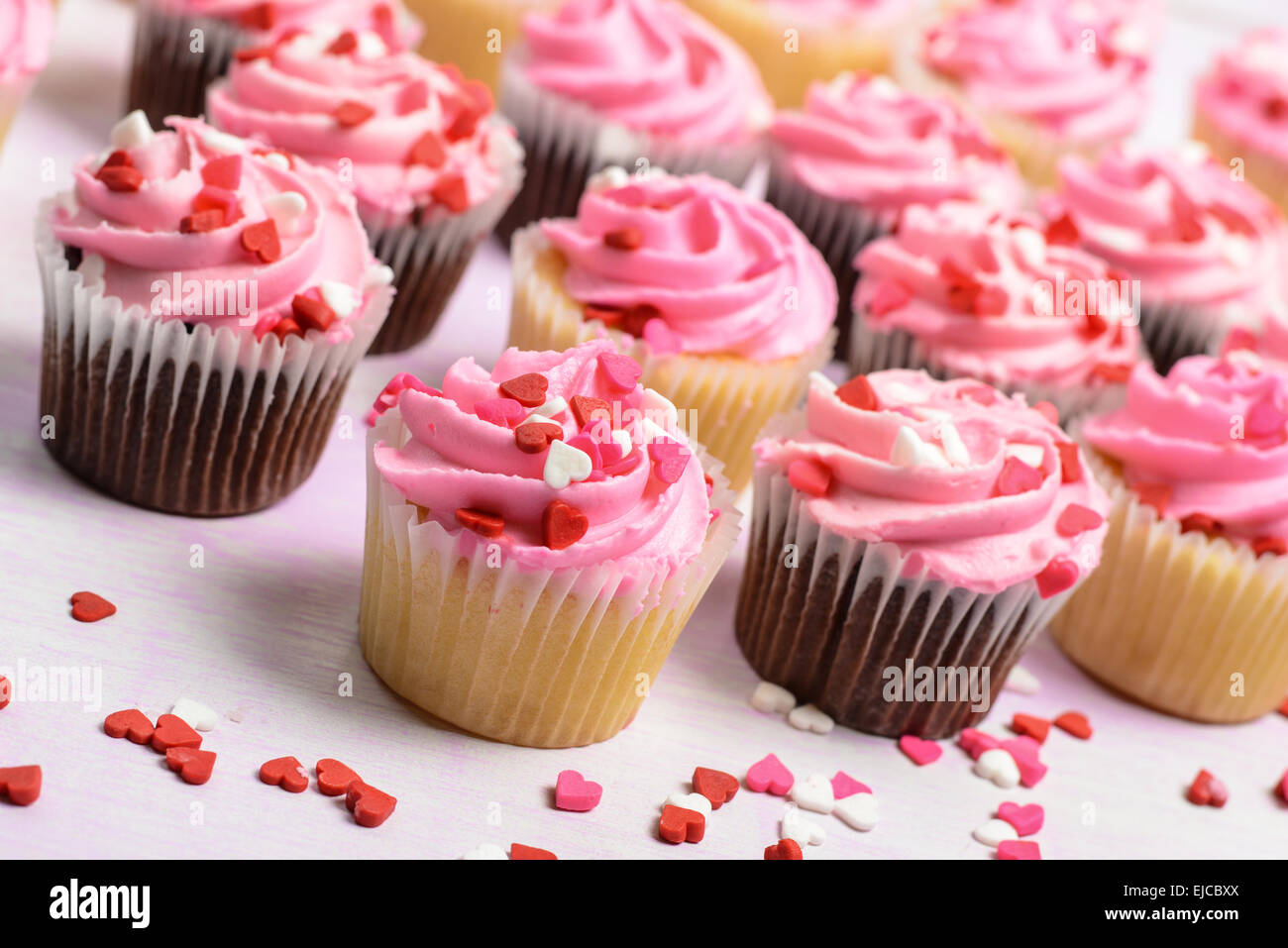 Pink Birthday Cupcakes Stock Photo Alamy