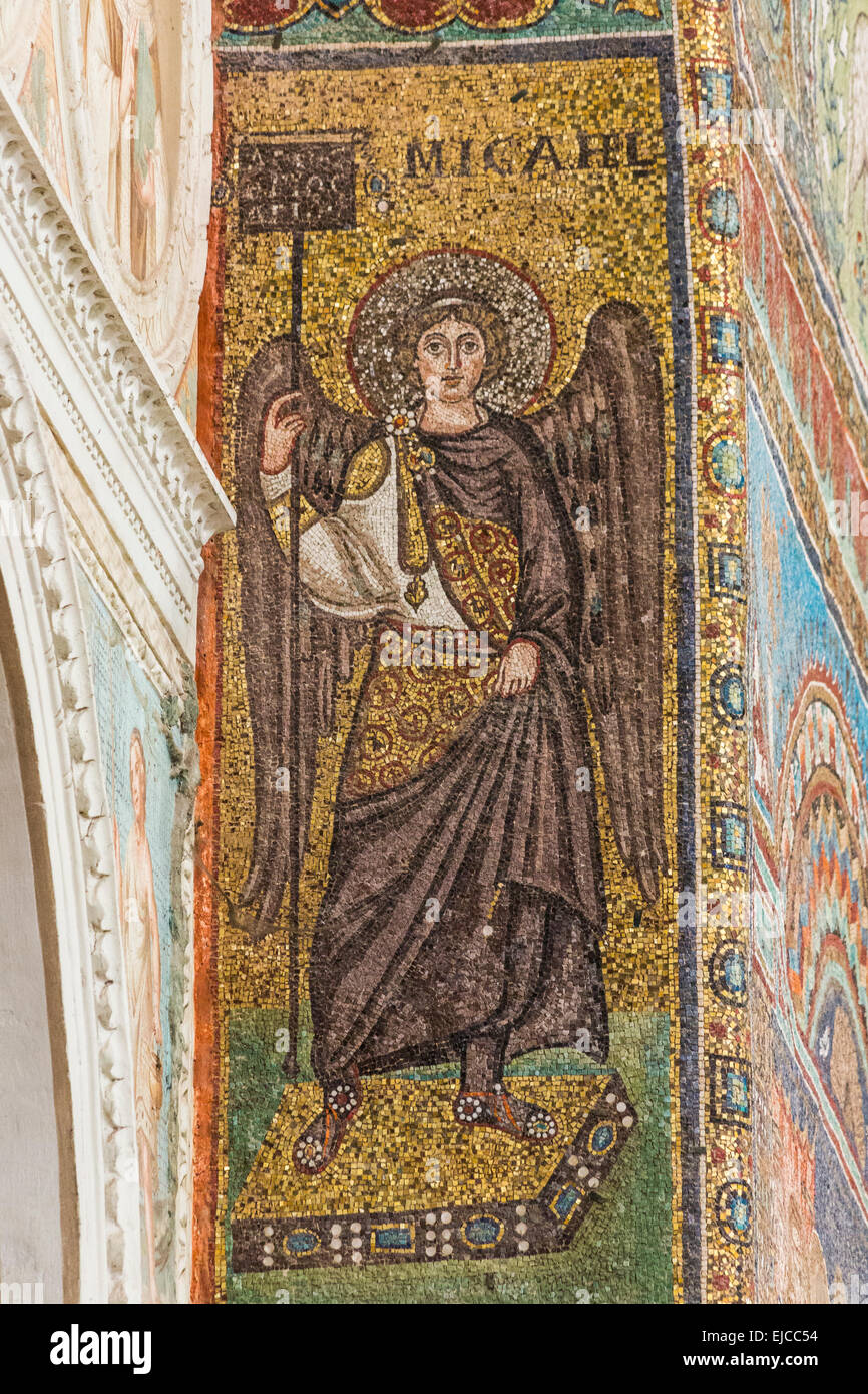 detail of mosaic of the Archangel Michael of Basilica of Sant'Apollinare in Classe, Italy Stock Photo