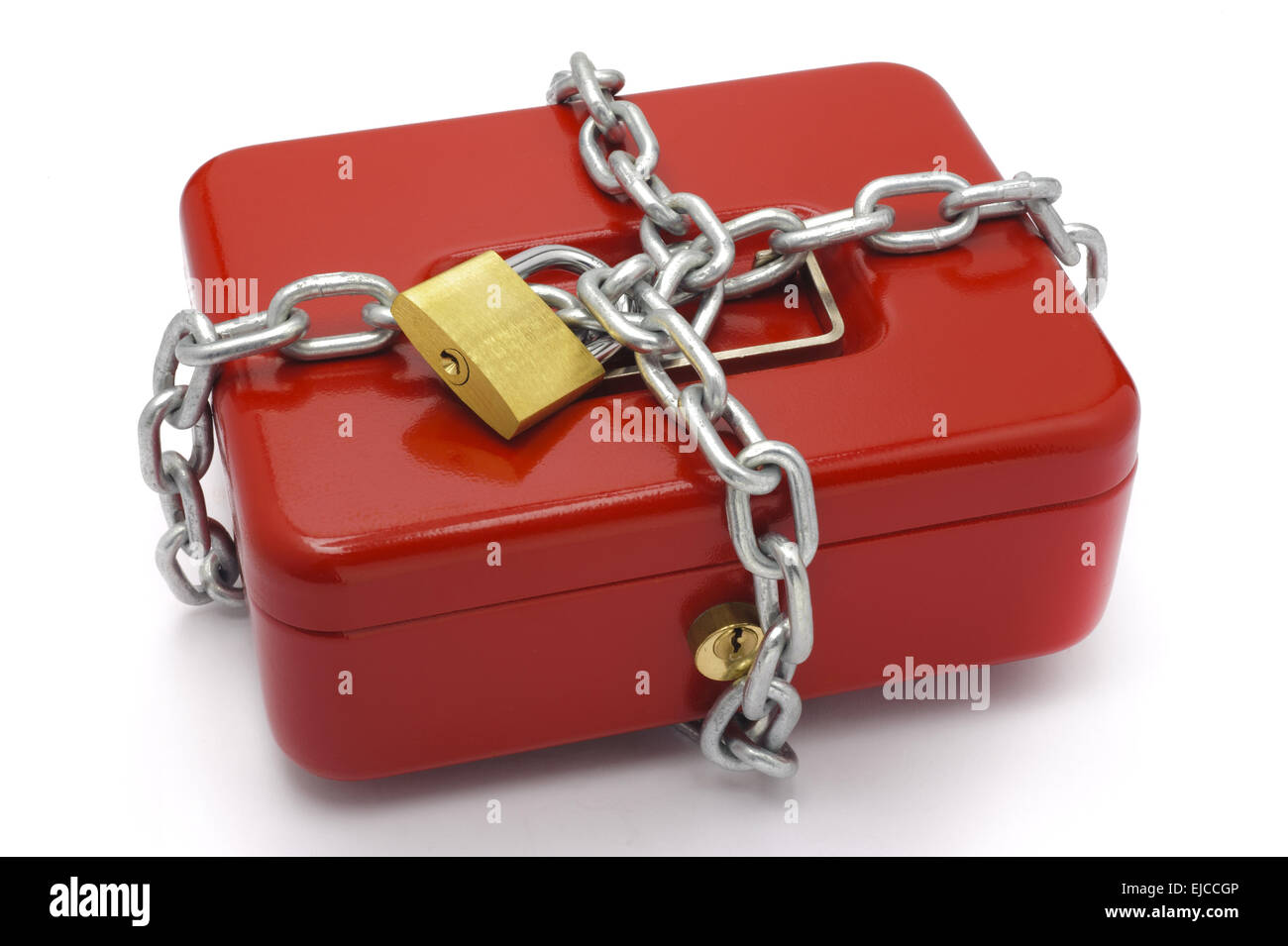 locked red cash box Stock Photo