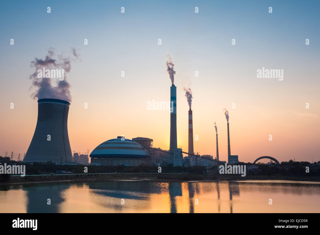 coal power plant in sunset Stock Photo