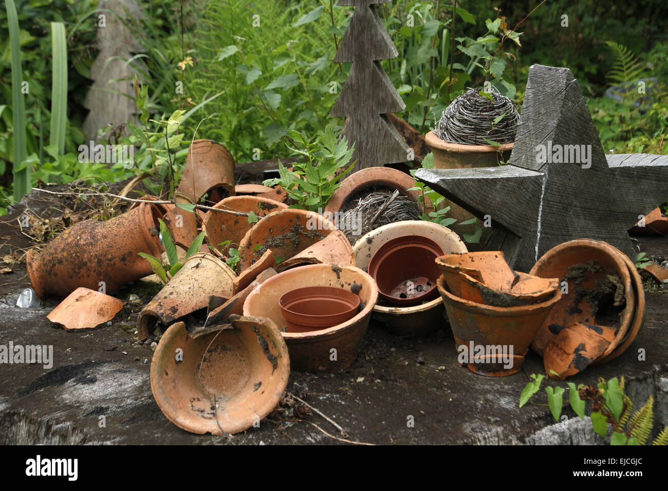 broken flowerpots Stock Photo