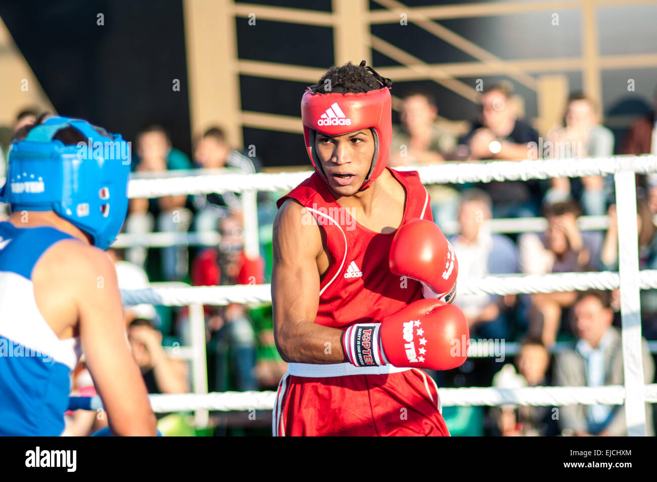 ORENBURG, ORENBURG region, RUSSIA, 25 July, 2014 year. Match meeting Russia on Boxing, Cuba. A boxing match Javier Ibanez, Cuba Stock Photo