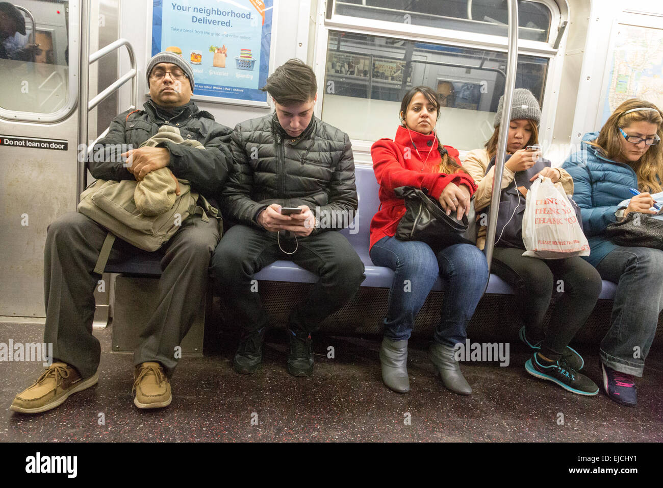 passengers on the New York City subway, Manhattan, USA Stock Photo