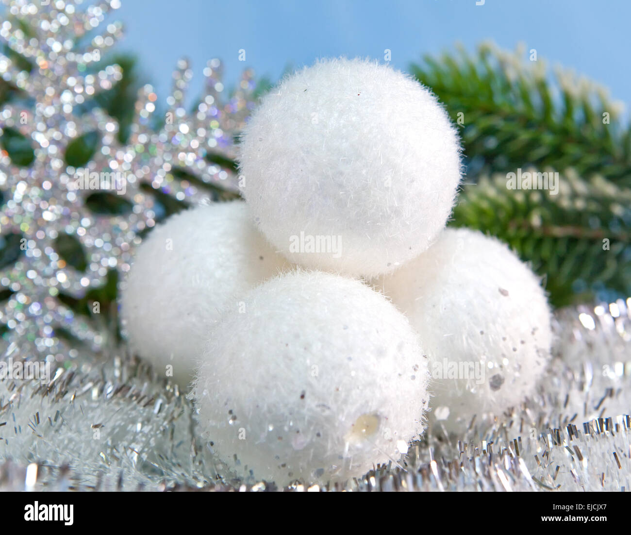 White fluffy New Year's balls Stock Photo Alamy