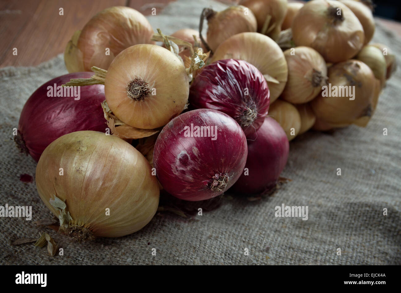 Hanging bunch bundle of onion Stock Photo Alamy
