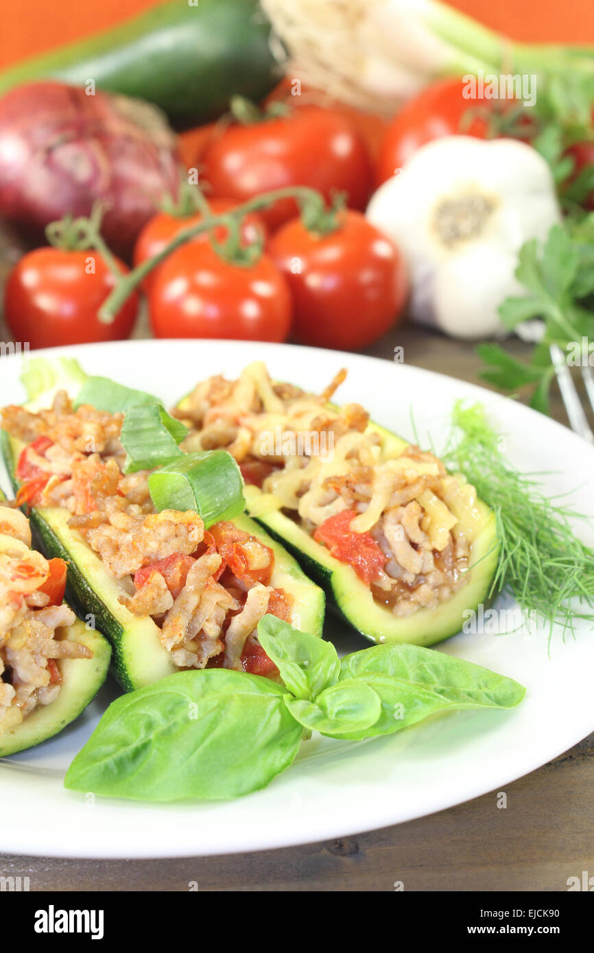 stuffed courgette with ground beef and cheese Stock Photo