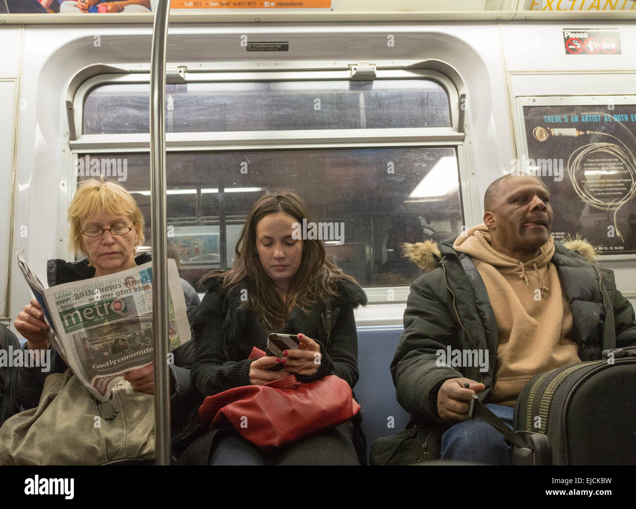 passengers on the New York City subway, Manhattan, USA Stock Photo