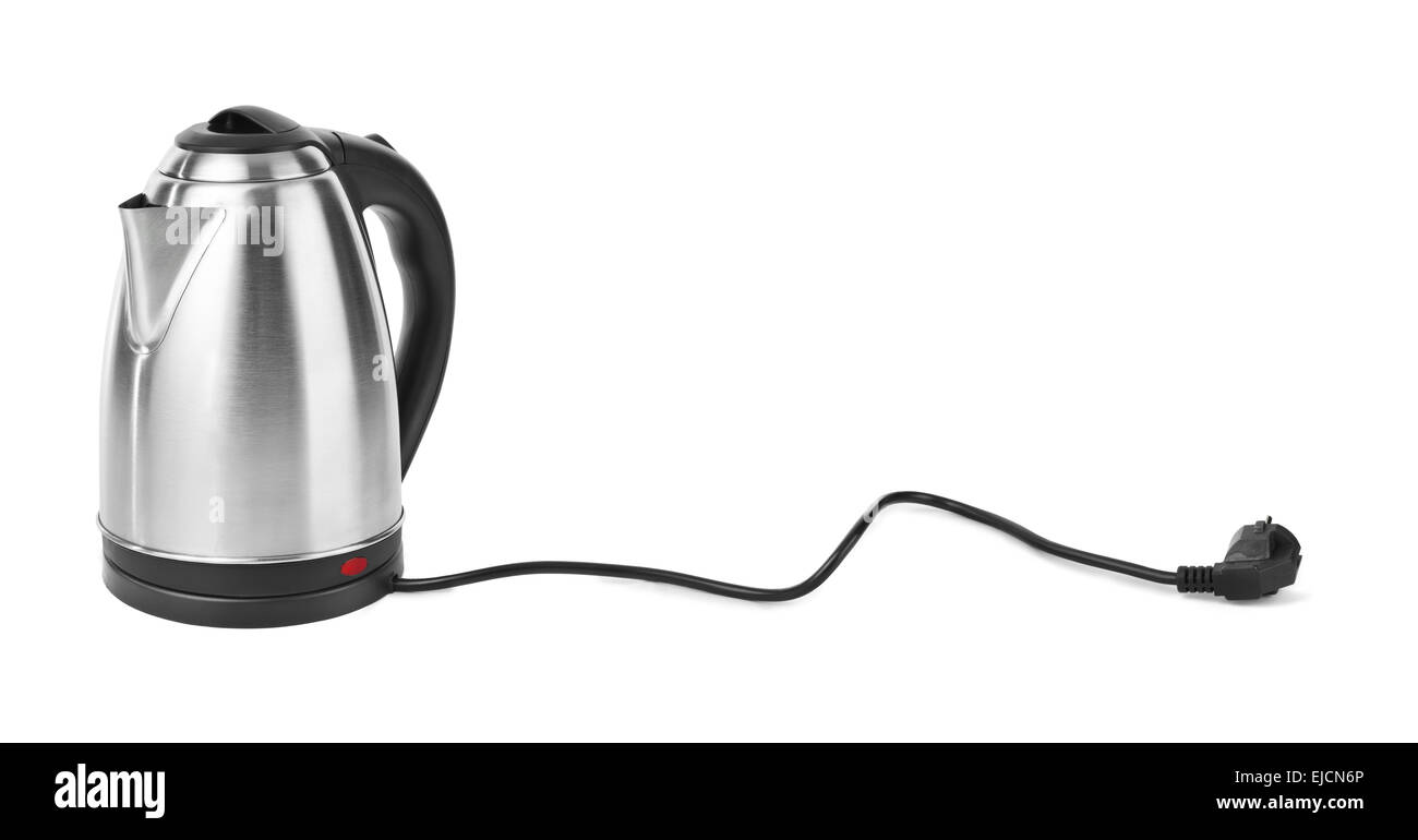 Electric kettle with stand isolated on white background. Electric cord with  plug Stock Photo - Alamy