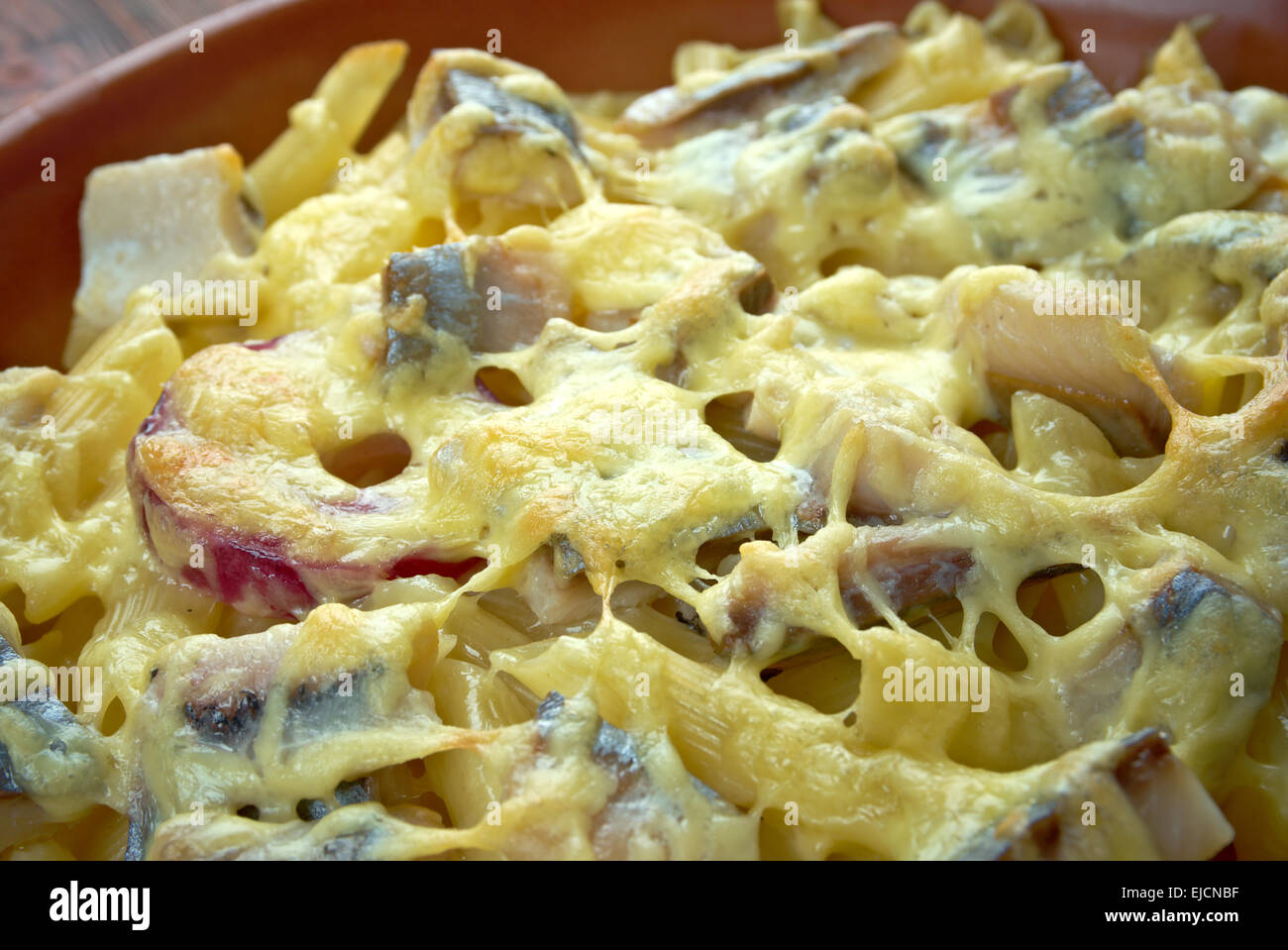 Baked pasta penne with mackerel Stock Photo Alamy