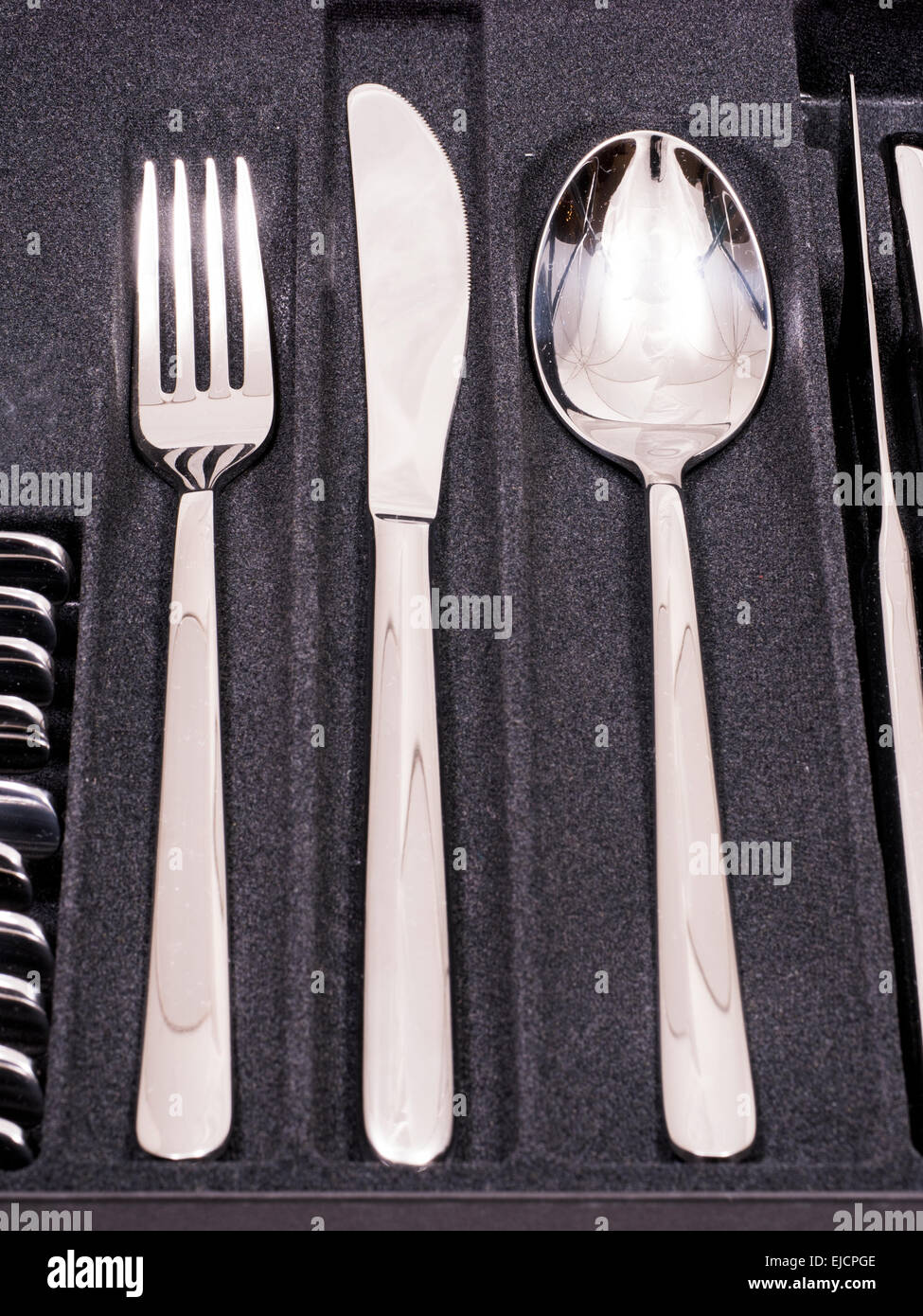 Cutlery Tray with new cutlery Stock Photo