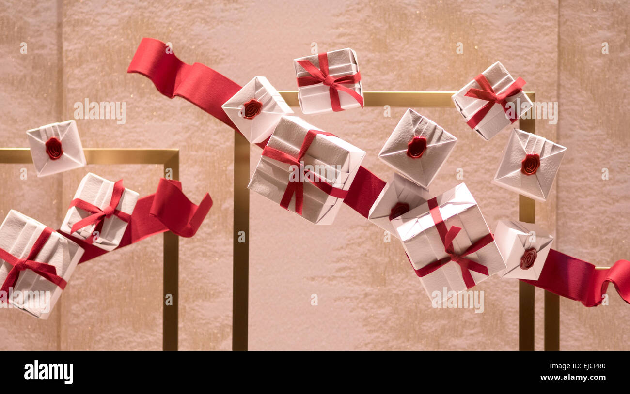 Parcels and red ribbons Stock Photo