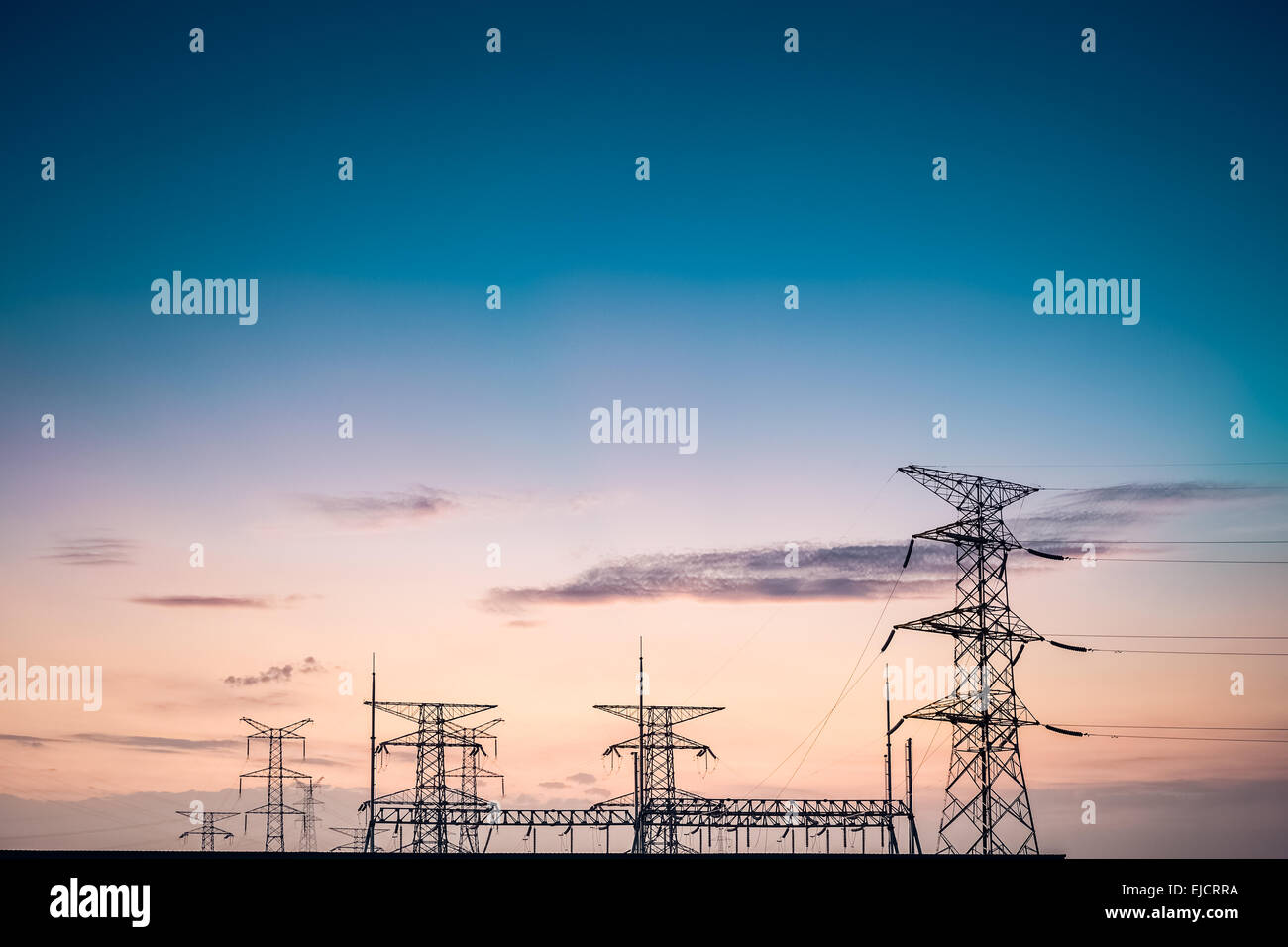 power tower silhouetted Stock Photo