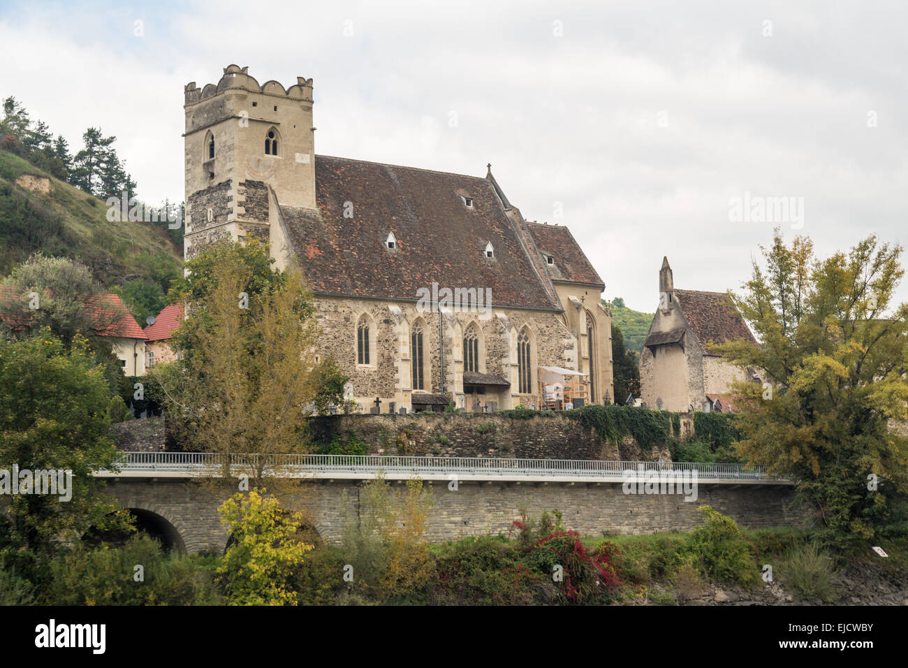 Old stone church in Spitz Austria Stock Photo