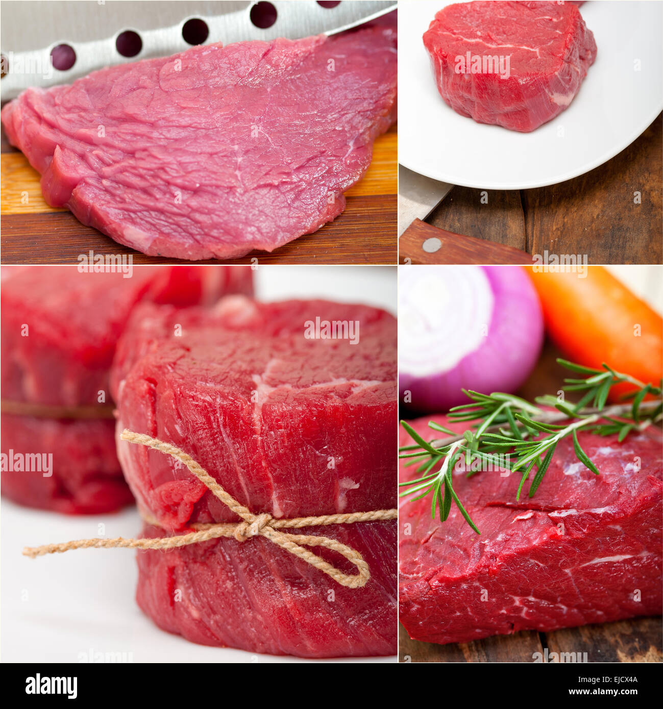 different raw beef cuts collage Stock Photo Alamy