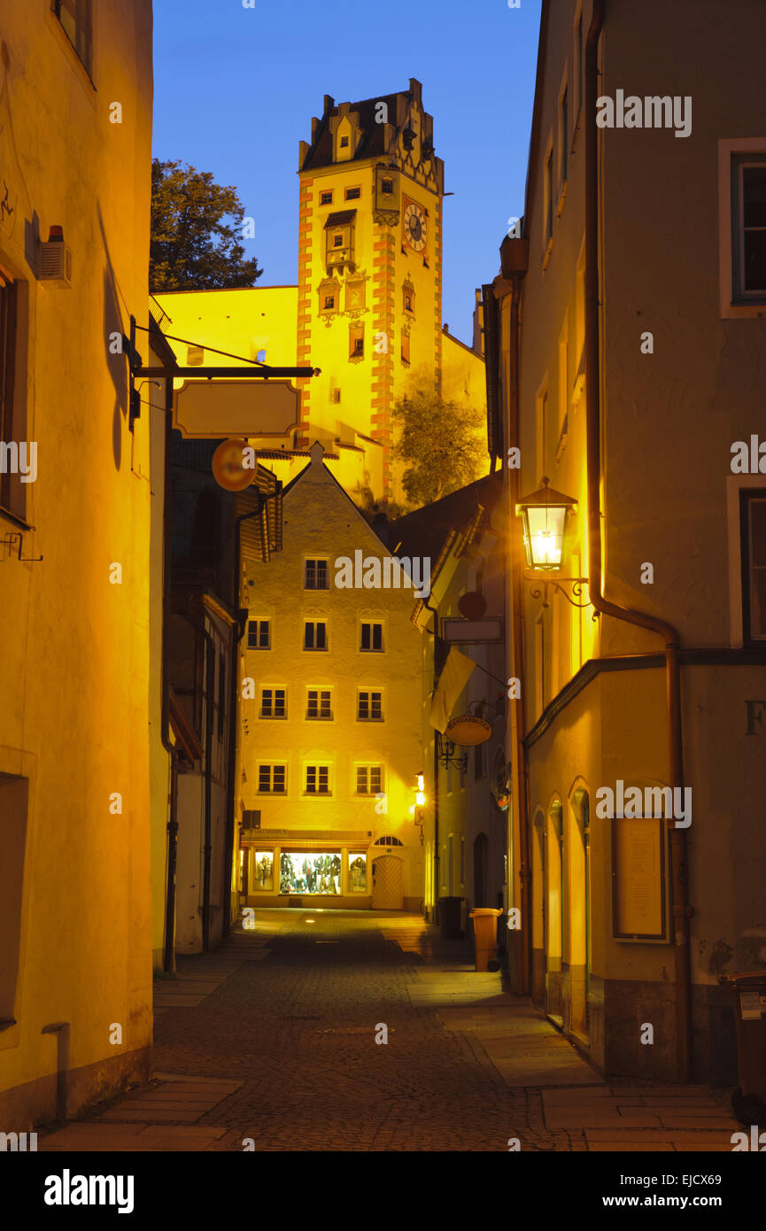 city Füssen in Bavaria at night Stock Photo