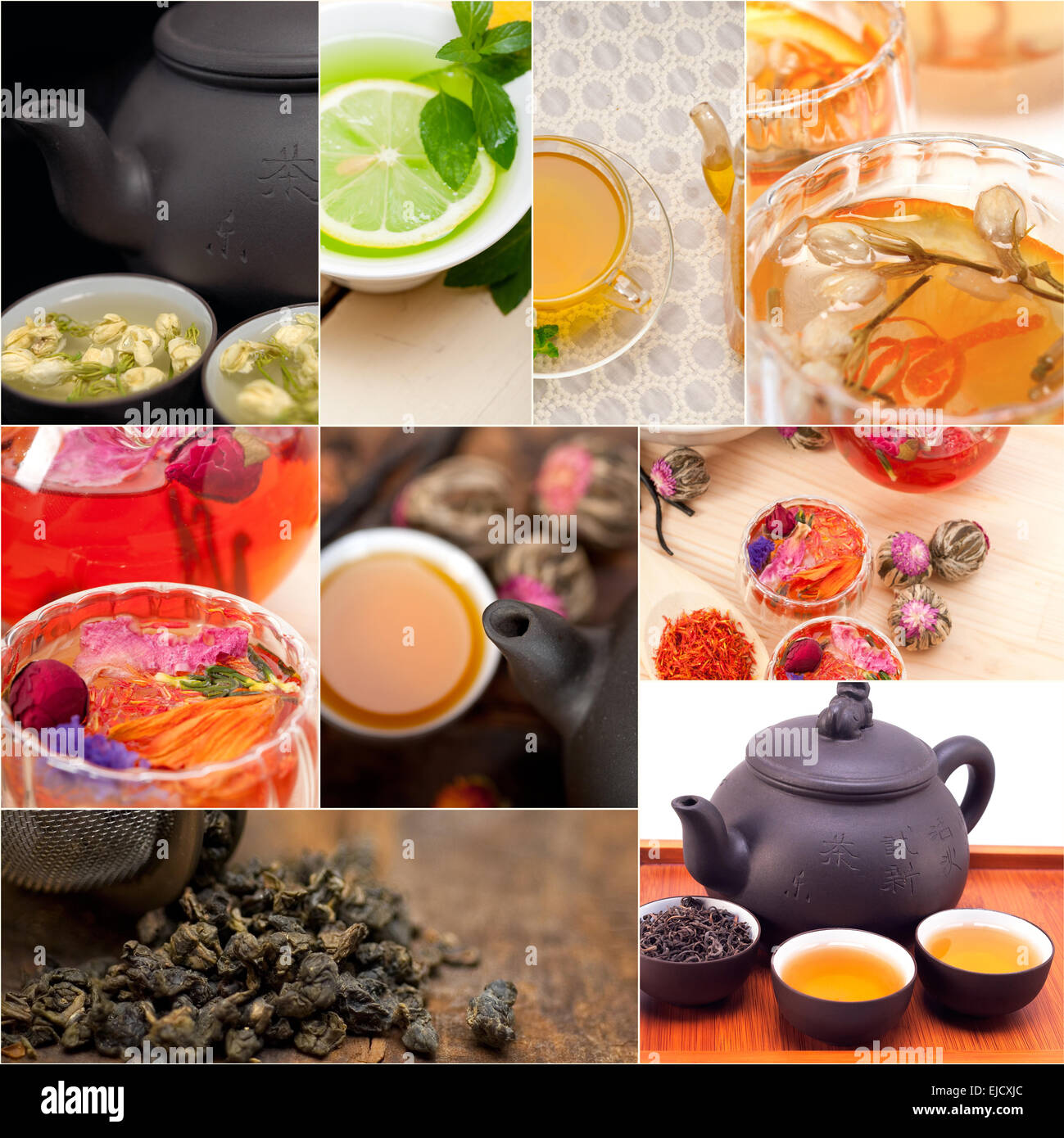 collection of different herbal tea infusion collage Stock Photo Alamy