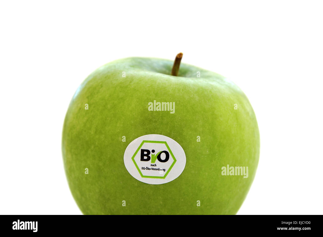 green apple with organic seal Stock Photo - Alamy