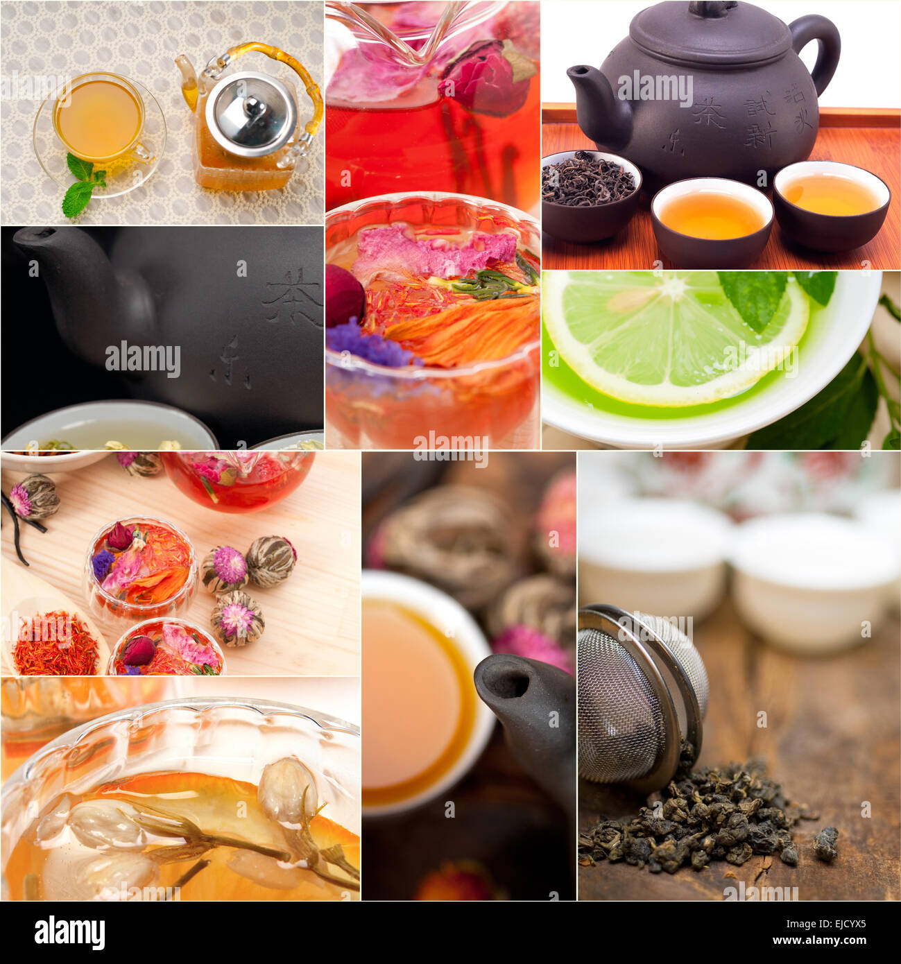 collection of different herbal tea infusion collage Stock Photo Alamy