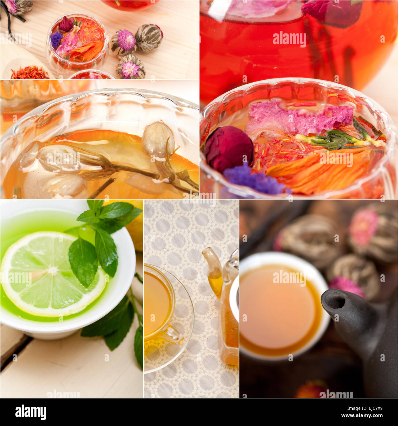 collection of different herbal tea infusion collage Stock Photo Alamy