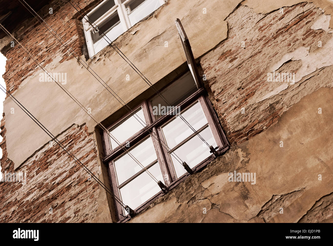 The old textured window. close-up Stock Photo