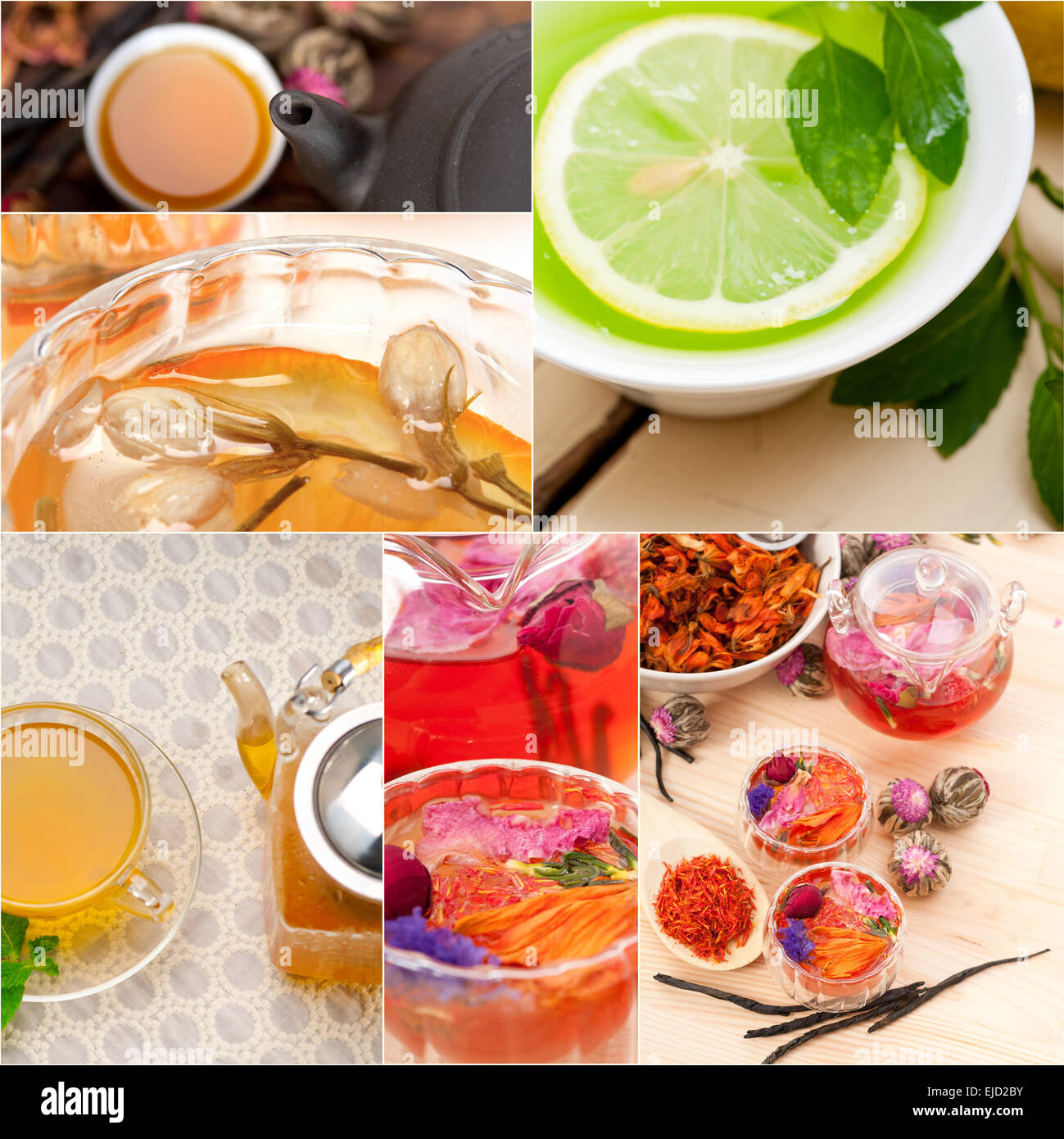 collection of different herbal tea infusion collage Stock Photo Alamy