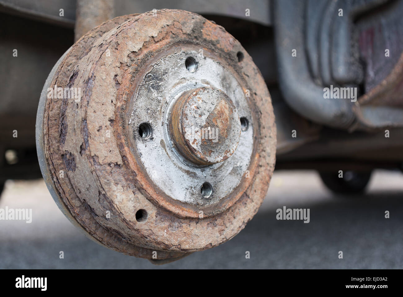old rusty brake drum Stock Photo