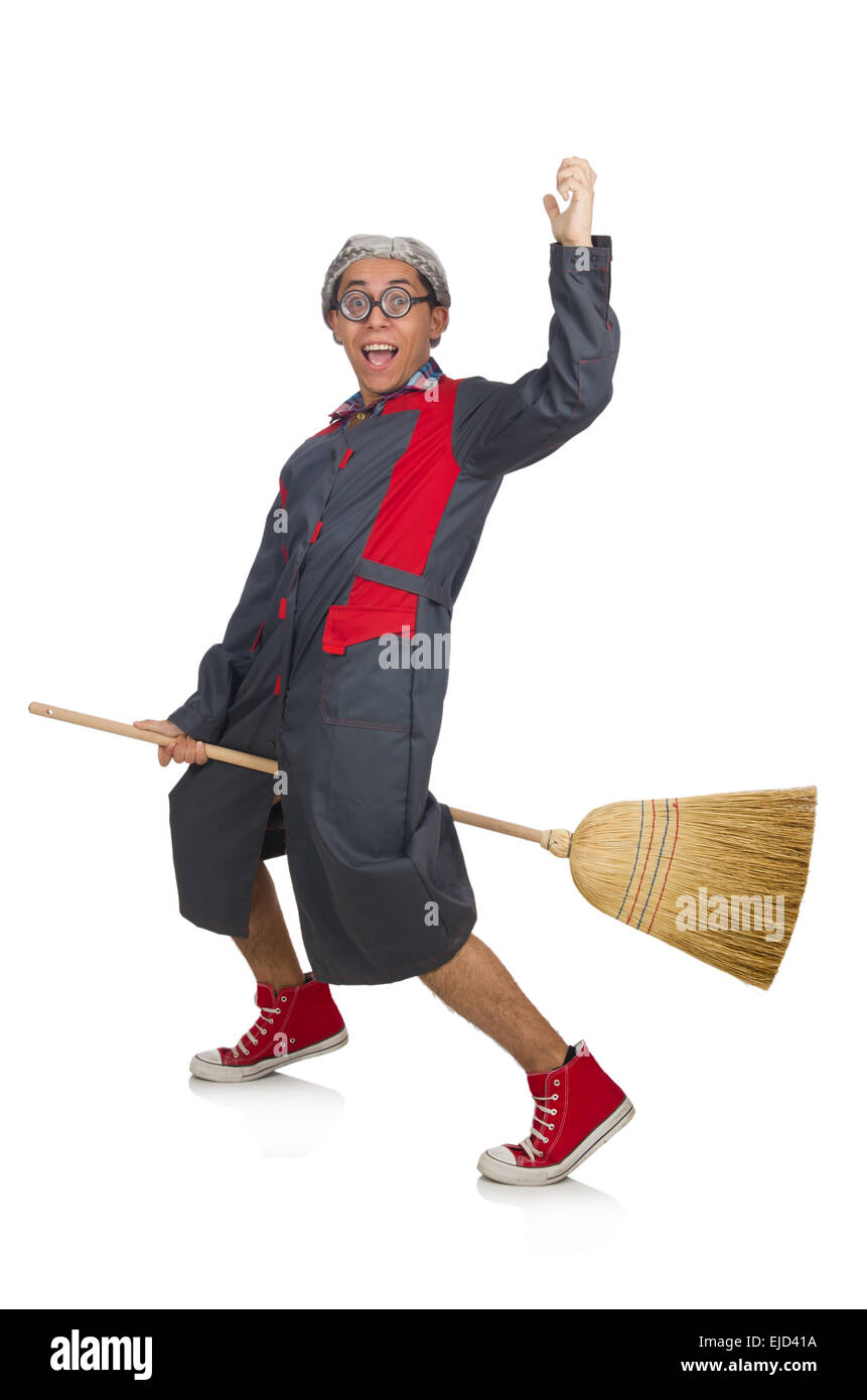 Funny janitor isolated on white Stock Photo - Alamy