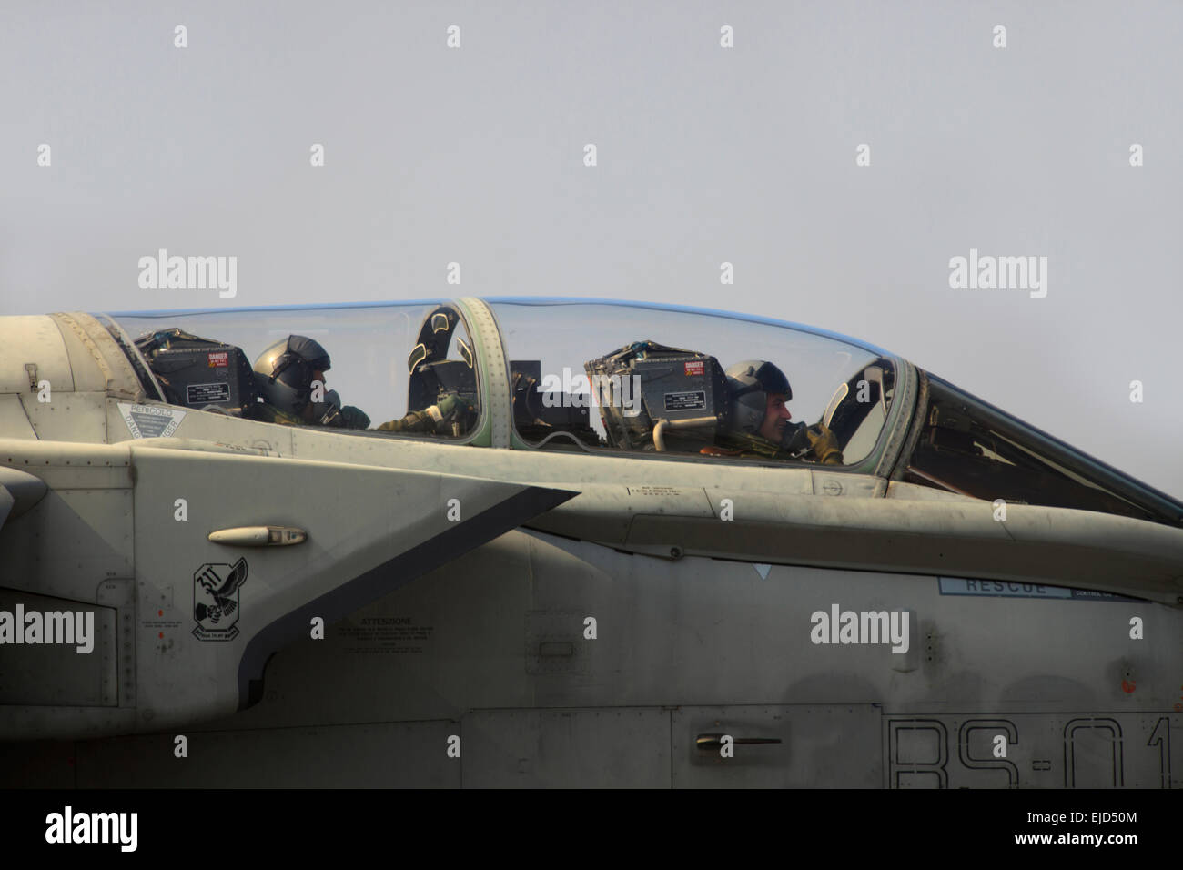 Military airbase Cameri, the Italian acrobatic team "Frecce Tricolori" during an airshow. Stock Photo