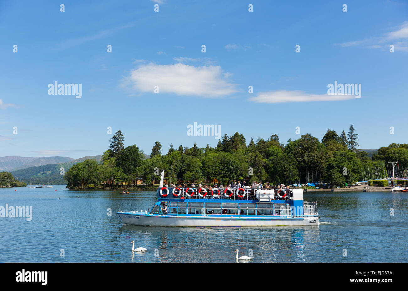 Pleasure boat Bowness on Windermere South Lakeland Cumbria UK on the banks of Lake Windermere in summer with blue sky Stock Photo