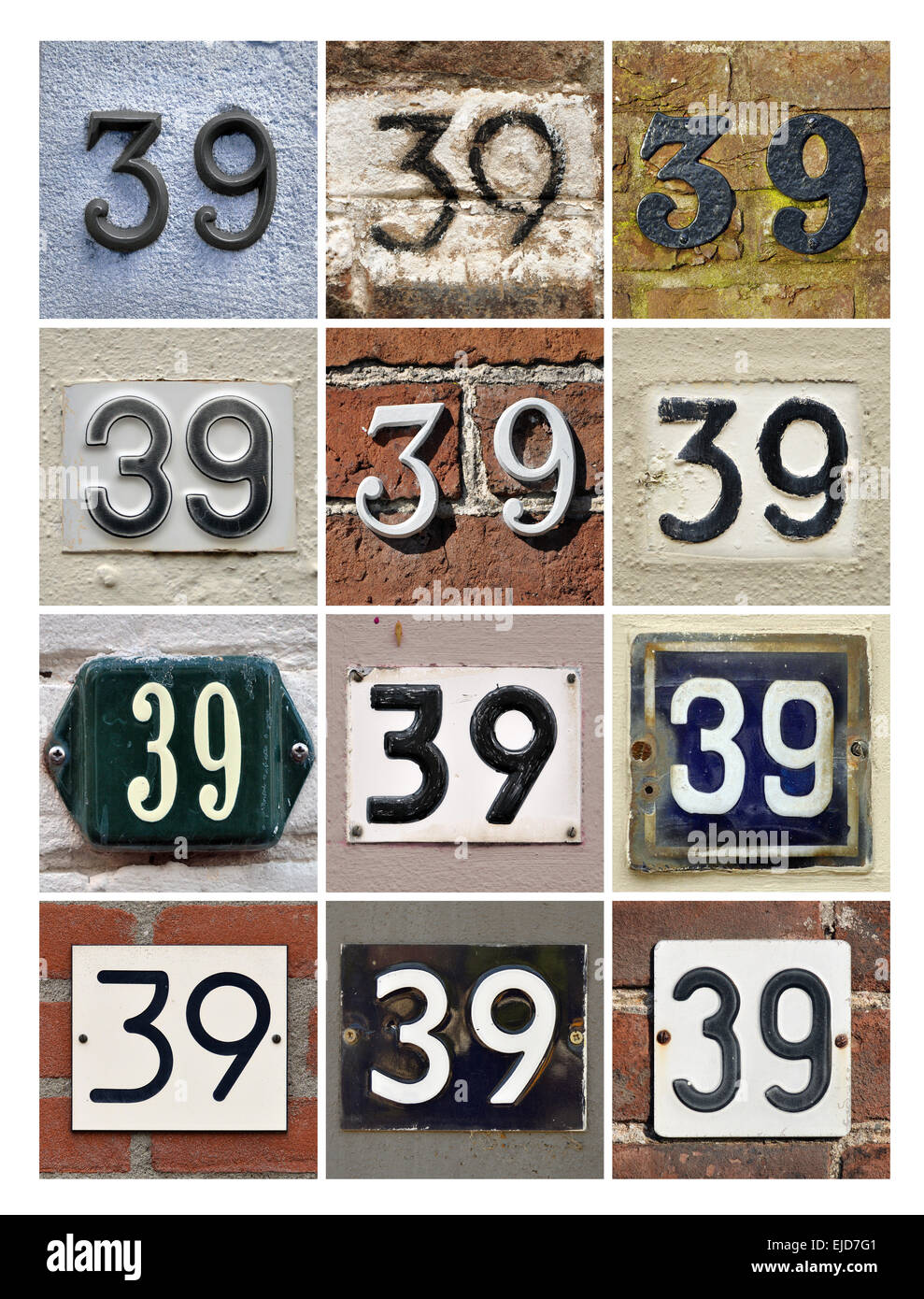Numbers 39 - Collage of House Numbers Thirty-nine Stock Photo