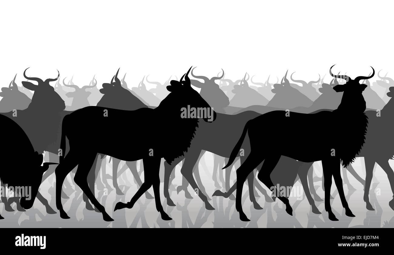 Wildebeest Vector Pattern Black wildebeest herd wildlife Stock Vector Images - Alamy