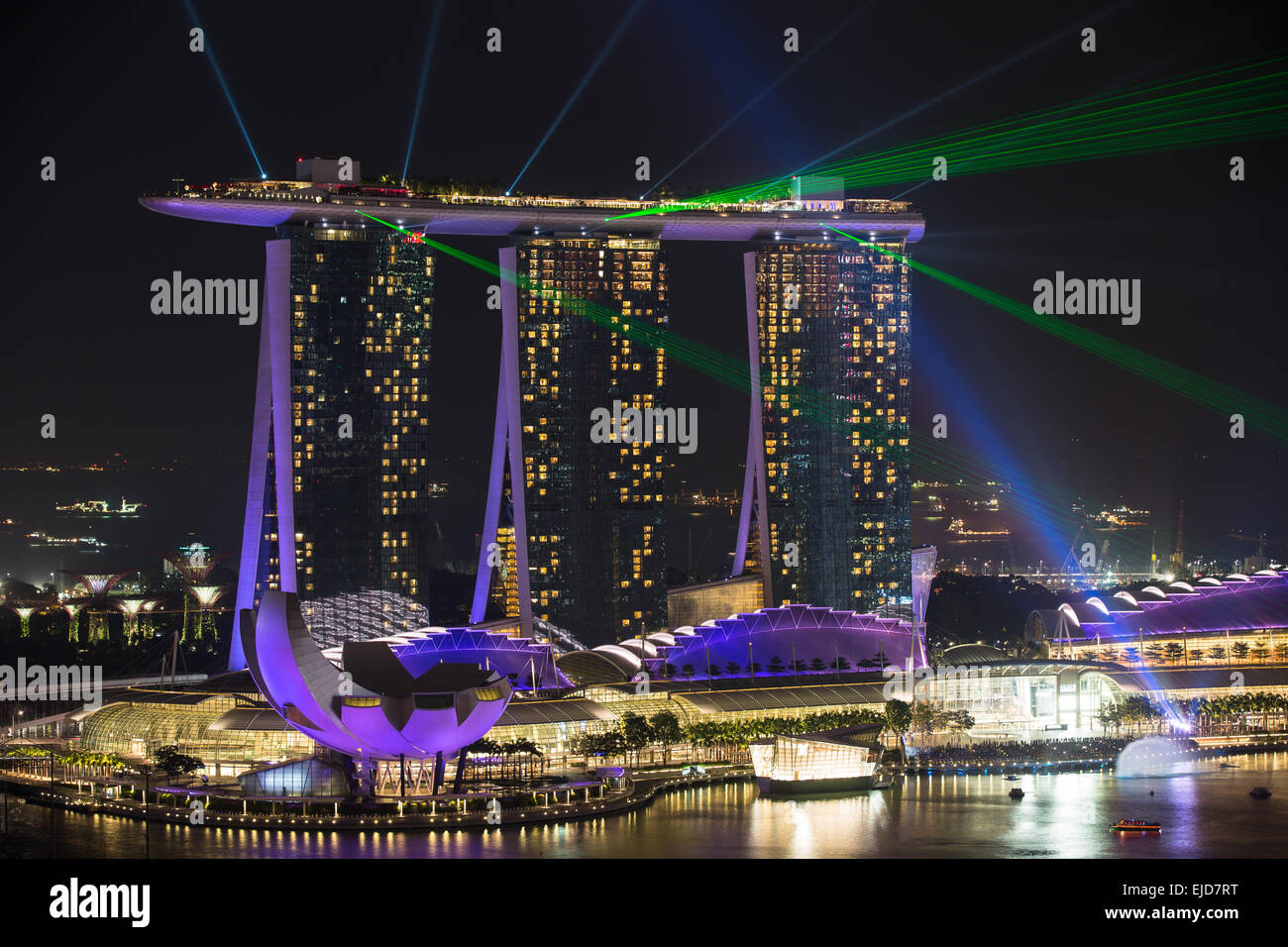 Singapore Night Skyline - Marina Bay Sands Light Show Stock Photo