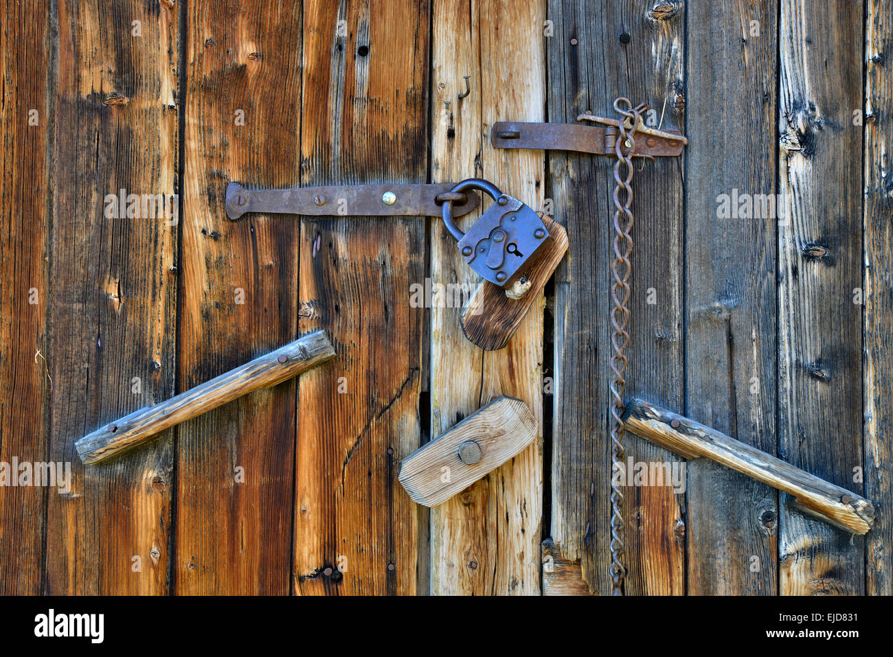 Door of a barn building, Nonsalm alp, Weerberg, Tyrol, Austria Stock Photo