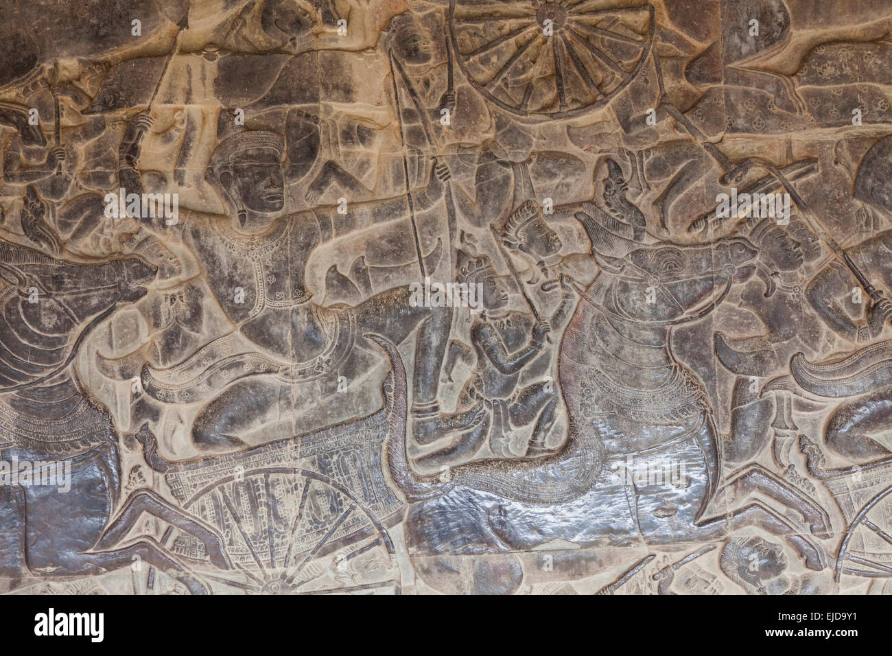Cambodia, Siem Reap, Angkor Wat, Reliefs depicting The Ramayana Epic Stock Photo